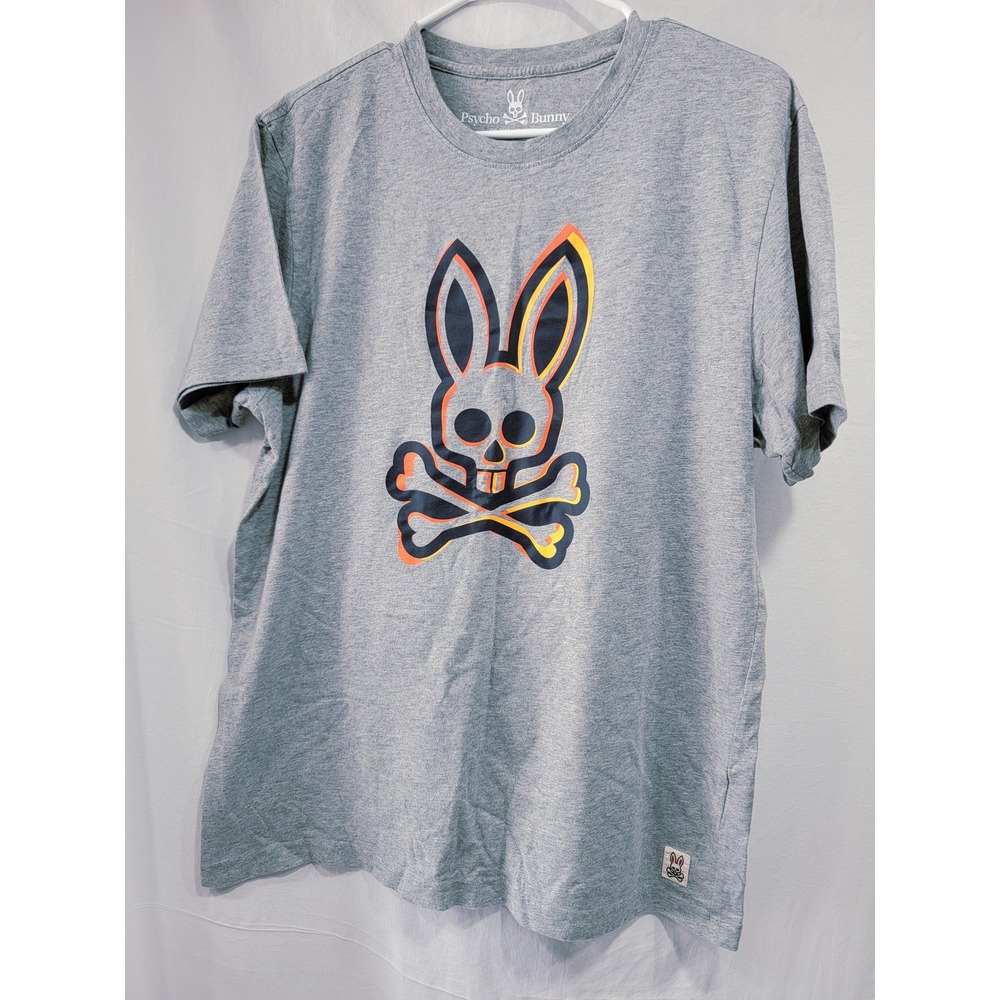 Psycho Bunny Men's T-Shirt Gray Size 6 Large Graphic Logo Short Sleeve